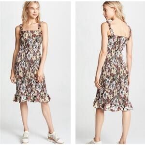 Faithfull The Brand Smocked Linen Maya Midi Dress, Size 4